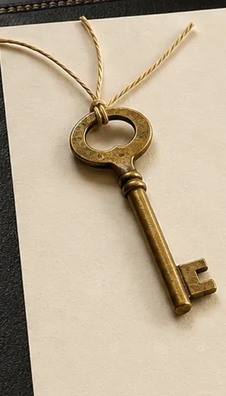 A cut key blank taped to the head of a letter.